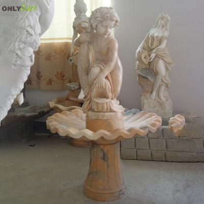 China EUROPEAN Pool Use Carving Marble Little Boy With Fish Stone Fountain for sale