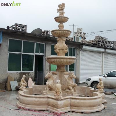 China Large EUROPEAN Decor Hand Carved Four Boys Four Horses Garden Marble Water Fountain for sale