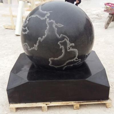 China EUROPEAN Hand Carving Chinese Black Marble Stone Statue Garden Ball Water Fountain for sale