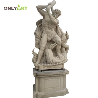 China Western High Quality Antique Poseidon Stone Hercules Figure Outdoor Large Marble Statue for sale