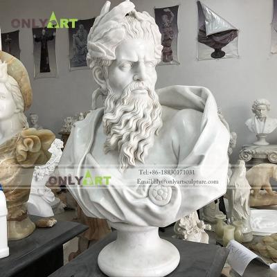 China Traditional hand - carved long beard bust male white marble statue for sale