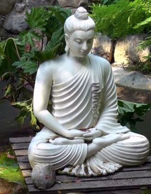 China Traditional Outdoor Religious Garden Buddha Statue Life Size White Marble Stone for sale