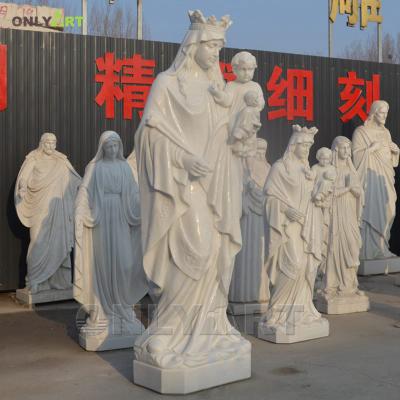 China Modern Marble Sculpture Garden Stone Mother Mary Hold Baby Jesus Statue for sale