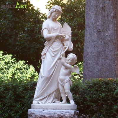 China Modern Famous Religious White Marble Statue Of Saint St Cecilia With Child Angel for sale