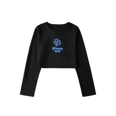 China Breathable Round Neck Cropped Letter Printing Flower Short Pullover Sweater Long Sleeve Hoodies for sale