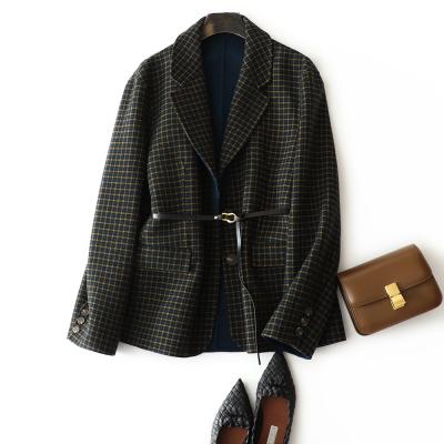 China 2021 Breathable Autumn and Winter Style Double-Sided Plaid Yarn-dyed Women's Suit Woolen Coat New for sale