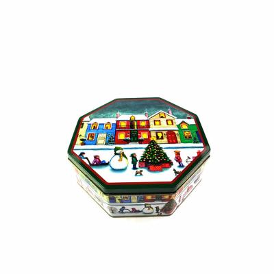 China Cookie Food Grade Octagon Shape Cookie Tin Box Christmas Vintage Style Cookie Metal Tin Packaging for sale