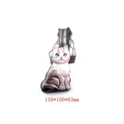 China Recycled materials embossing cat shape tin container for candy metal tin box packaging factory in China for sale