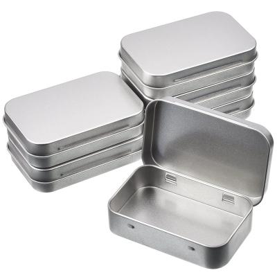 China Empty Hinged Recyclable Silver Rectangular Metal Tin Box Custom Gift Voucher Tins Metal Portable Storage Box For Kit, Mint for sale