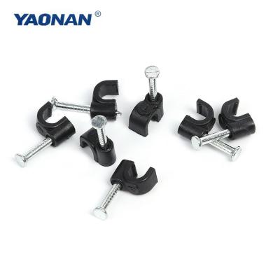 China Fixable Round Cable Clip Clip With Steel Nail Plastic Electrical Cable Wire Clip for sale