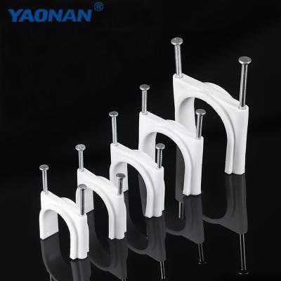 China Two Line Electrical Wire Durable Around The Wall PE White Plastic Cable Clamps With Double Nail for sale