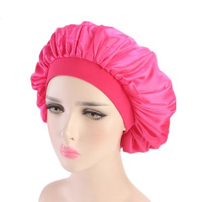 China Designer Wide Blank Female Satin Fashion Elastic Band Curly Hair Bonnets for sale