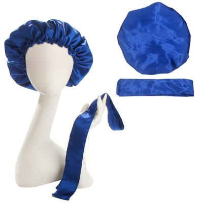 China 2021 Fashion Custom African Logo Long Drawstring Bonnets And Cowls Luxury Silk Satin Hair Wraps for sale