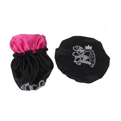 China SATIN/POLYESTER Hot Selling Custom Sleep Caps African Logo Bonnet Satin Bonnets with Custom Logos for sale