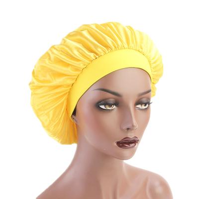 China Custom luxury wide satin band satin bonnets print logo hair accessories silk cap for sleep for sale