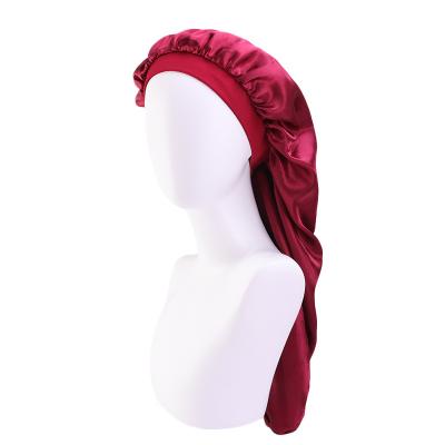 China SATIN/POLYESTER long satin hair care and beauty salon braid elastic wide brimmed hoods hair hood with logo for sale