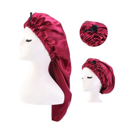 China New Luxury Long Satin Braid Cowl With Band Hair Top Button Silk Custom Hair Care Hoods Instant Elastic Night Hat for sale