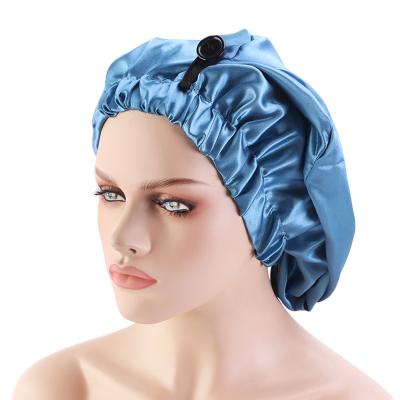 China OEM Luxury Wholesale Designer Long Satin Bonnet With Hair Snap Hoods With Button Silk Custom Logo for sale