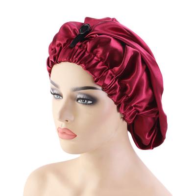 China Designer Hot Sale Luxury Satin Long Bonnet with Instant Polyester Women's Silk Bonnets for Natural Hair for sale