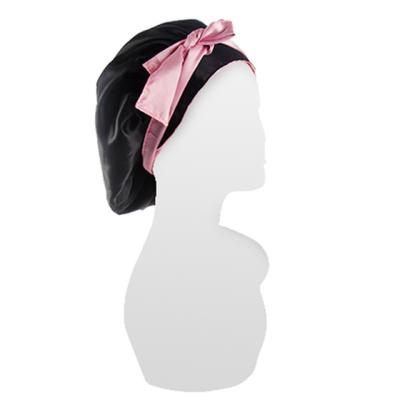 China Custom Made High Quality Printed Reversible Comfortable Logo Hair Tie Bonnets Luxury XL Satin Sleep Hats for sale