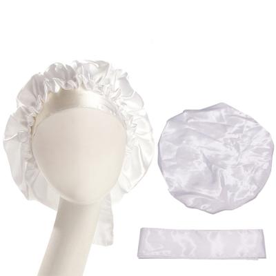 China Fashion luxury satin bonnet with soft tie band satin sleep bonnet headbands and bonnets with custom logo for sale