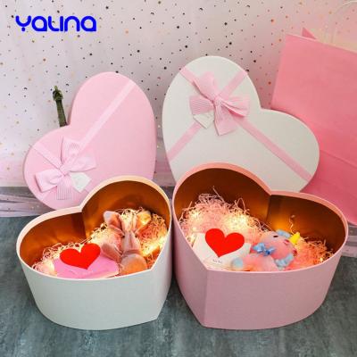 China Handmade Flower Box Inside With Drawer And Ribbon Heart Shaped Rose Box Valentine's Day Gift Box for sale