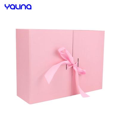 China Luxury Recycled Materials Cardboard Cover Double Open Door Flower Gift Box With Ribbon Two Door Gift Box For Wedding Candy for sale