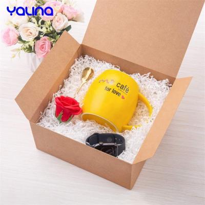 China Hot Sale Packaging Materials Recycled Kraft Paper Chocolate Boxes Coffee Mug Boxes With Raffia Boxes For Cup for sale