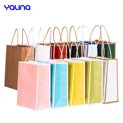 China Exquisite Custom Recycled Materials Kraft Paper Color Gift Bag With Handle Tote Bag For Snacks Fast Food Shopping Paper Bag for sale