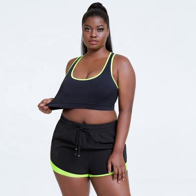 China Breathable Custom Neon Green Logo Edge 2 Piece Workout Fitness Gym Wear Sets 3xl Plus Size Short Two Piece Sets Women for sale