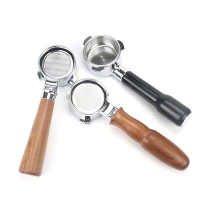 China Luxury 51 mm 54 mm 58 mm E61 Wooden Handle Delonghi Naked Stainless Steel Bottomless Espresso Machine Coffee Portafilter for sale