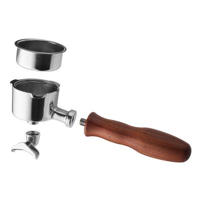 China Sustainable Barista Tools Espresso Portafilter Wooden Handle Naked Portafilter Coffee Portafilter 51mm 54mm 58mm with double spout for sale