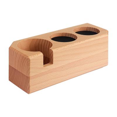 China 3 Holes 51mm 53mm Modern High Quality Coffee Tamper Wooden Coffee Portafilter Box Coffee Filter Rack Holder Bartender Tools for sale