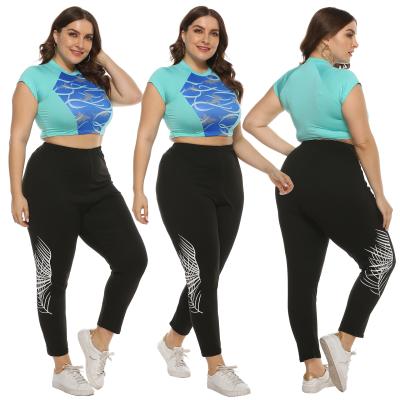 China Plus Size Large Size Women's Pants Leafs Printed Casual Women's Slim Fit Mid Waist Tight Gaiters Trousers for sale