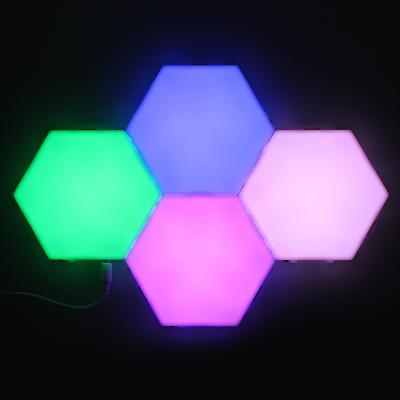 China Modern Artist Magnet RGB Color DIY Hexagon Led Module Combination Contact Lamp Quantum Honeycomb Wall Light Up for sale