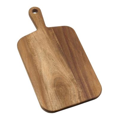 China Sustainable Rectangle Shape Small Solid Acacia Wood Kitchen Cutting Board With Handle for sale