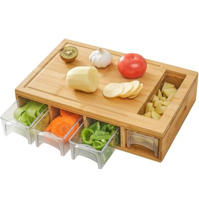 China Low Sustainable MQO Bamboo Cutting Board With Drawer Trays Easy Storage Box For Kitchen for sale