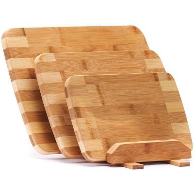 China Sustainable Factory Wholesale Solid Bamboo Cutting Board Set Of 3 Pieces With Bamboo Rack for sale