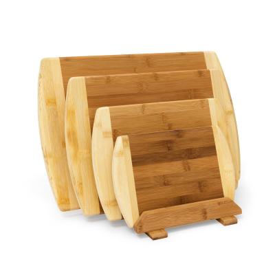 China Sustainable Bamboo Kitchen Board Set of 4 Cutting Boards with Storage Stand Holder for sale