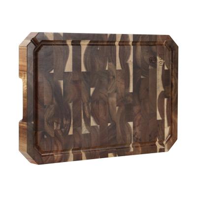 China Sustainable End End Solid Wood Grain Acacia Wood Cutting Board with Roung Conner for sale