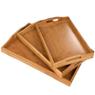 China Dried Fruit Fast Food For Kitchen 3Pcs Bamboo Wooden Serving Trays Set 13.5*8*1.2inch Or Customize for sale