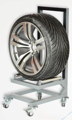 China Modern Black Metal Tire Display Rack with Adjustable Height Wheels and Sturdy Design for sale