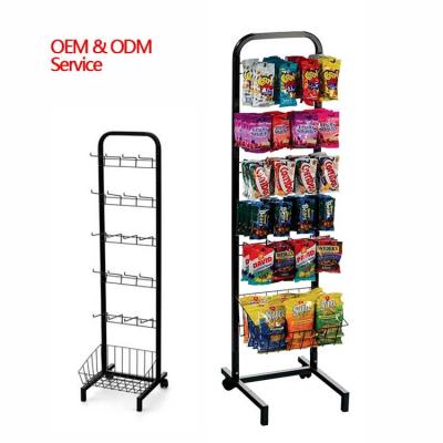 China Floor Stand Metal Potato Chip Display Rack - Adjustable metal frame, Storage Wire Basket, Hook for sale