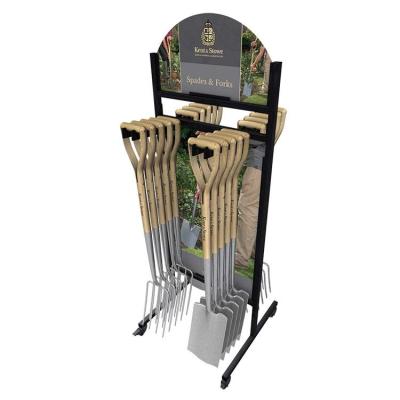 China Flood Standing 2 Way Metal Garden Tools Display Rack For Shovel for sale