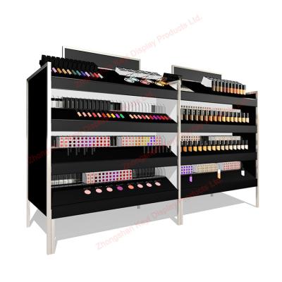 China Free standing wood cosmetic display stand cosmetic product store shelf nail polish display cabinets for sale