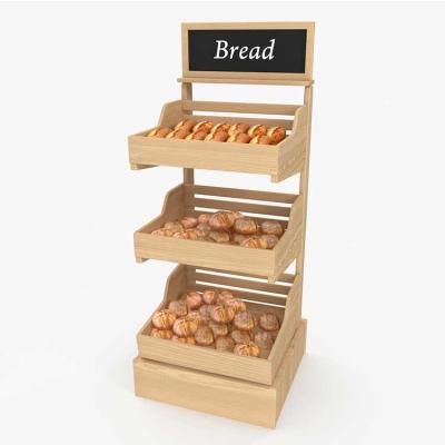 Китай Bakery 3 Tier Wooden Shelves Floor Standing Bread Dispaly Rack продается