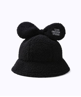 China Image Popular Winter Lamb Cashmere Show Face Warm Imitation Mickey Ears Bucket Hat for sale