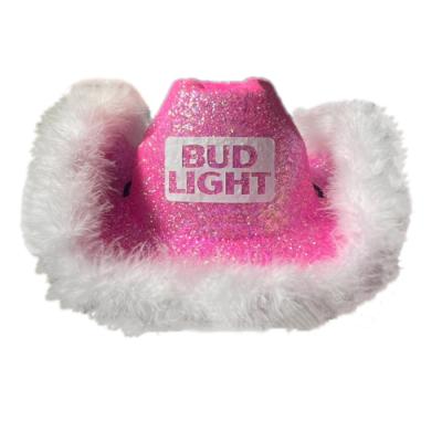 China Customizable Pink Party Western Hat Image Style Cowgirl Hat With Faux Fur Hat With Faux Glitter Sequin Cowboy Embellishment Hats for sale