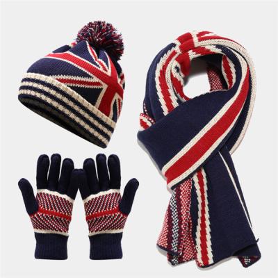 China COMMON Beanie Hats Women's National Flag Hats British and American Casual Pom Beanie Knitted Cap For Men Winter 3pc Hat Scarf Glove Set for sale