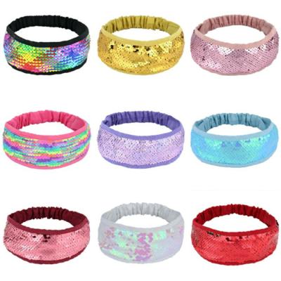 China Luxury Bow Glitter Fashion Hair Sequin Headband Women Double Sided Scrunchies Shape Glitter Hair Bands For Girl Elastic Back Headwear for sale